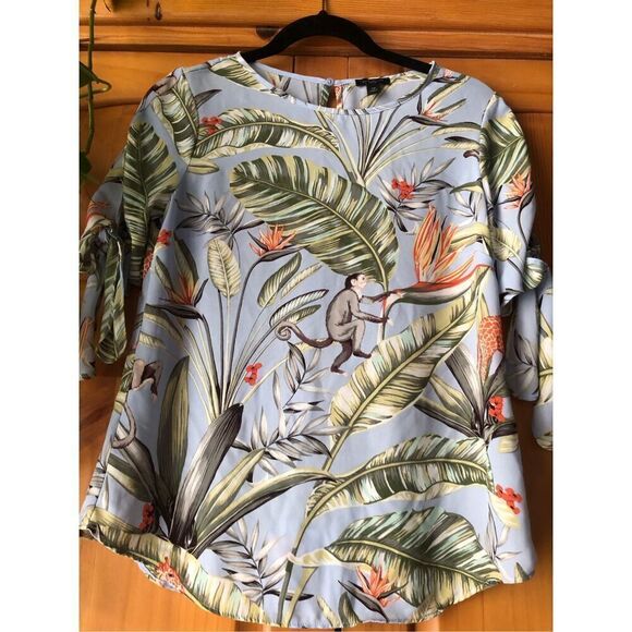 Ann Taylor Tropical Monkey Blue blouse size XS/P - Picture 2 of 11